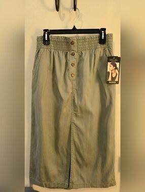 RACHEL Rachel Roy Olive Green Midi Skirt with Button Front